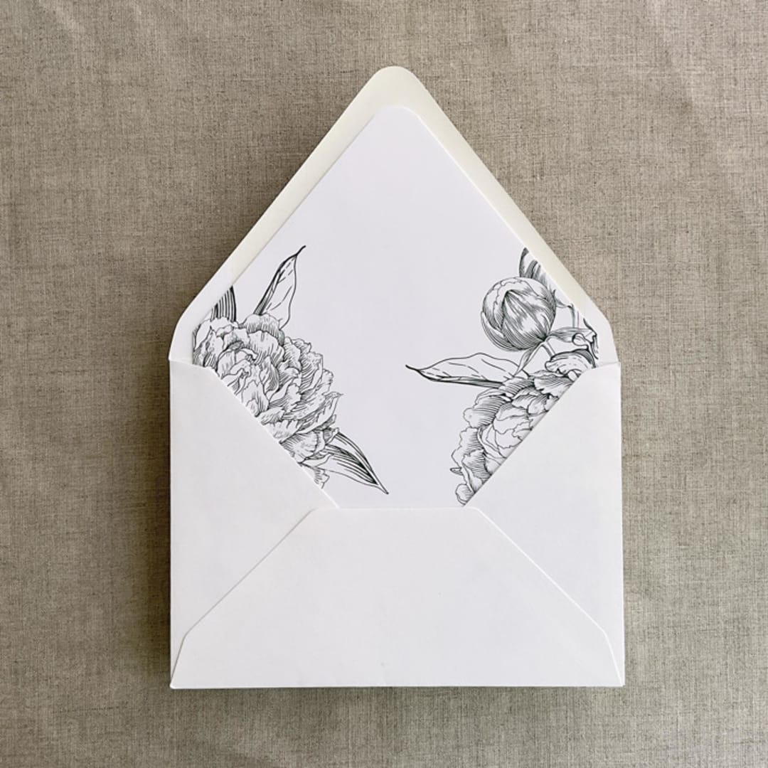 "Forest grand peony vintage floral envelope liner for A7 euro flap envelope | pack of 10" - Envelope Liners in green by Ivory Invitations