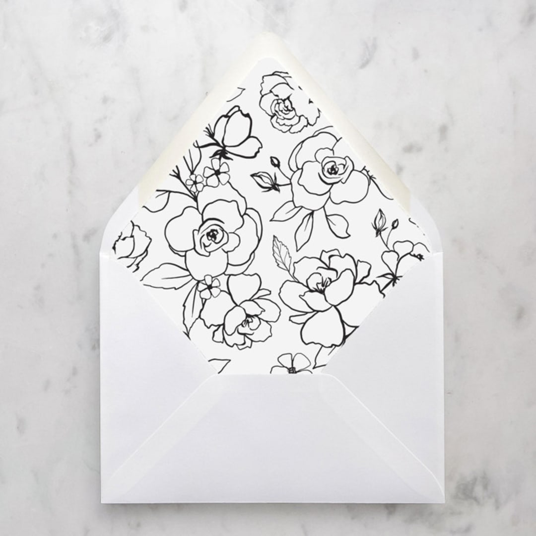 A7 Envelope Liners Black Sketched Flowers (set of 10)