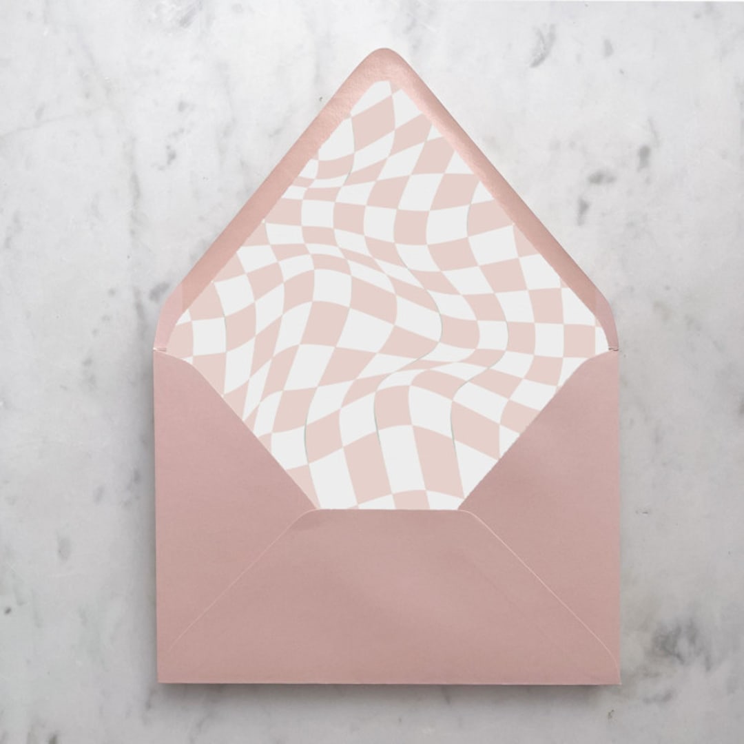 "A7 Envelope Liners Pink Warped Checkerboard (set of 10)" - Envelope Liners in pink by Design by Laney