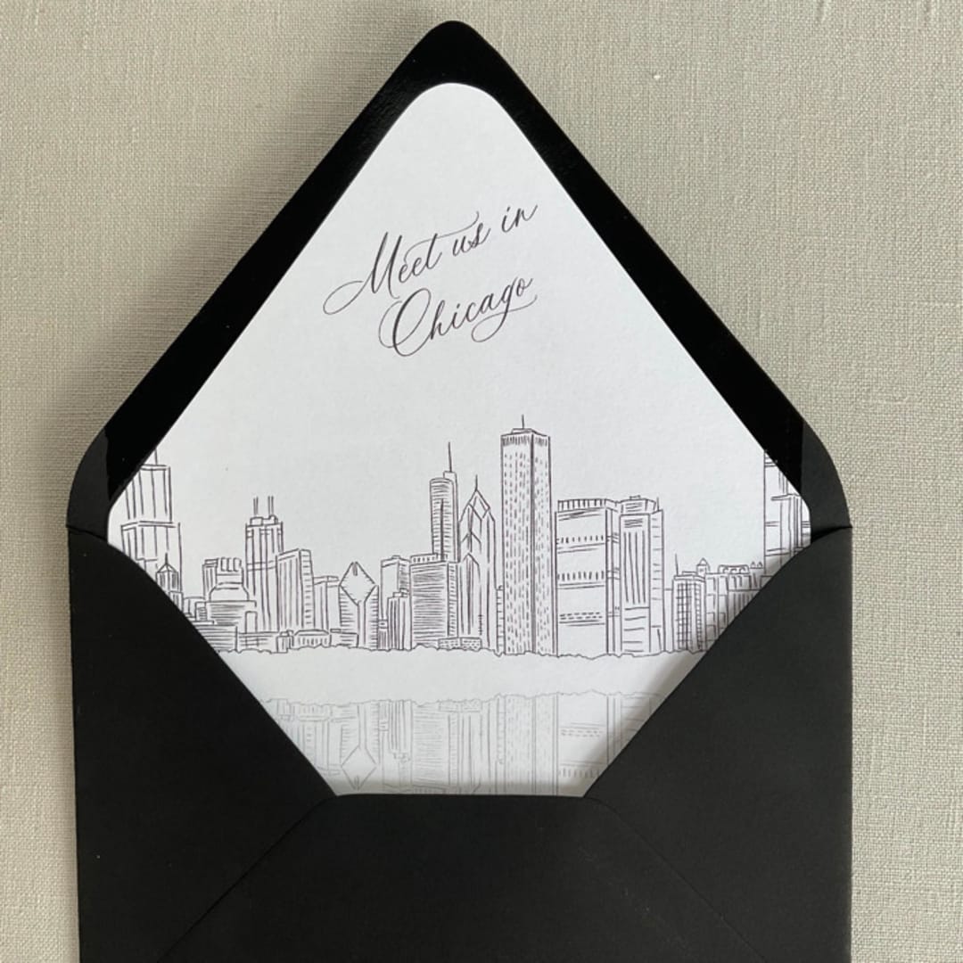 "Chicago Skyline Envelope Liner with Custom text | Set of 10 | For 5x7 Euro Flap Envelope" - Envelope Liners in white by Kimee Meyer