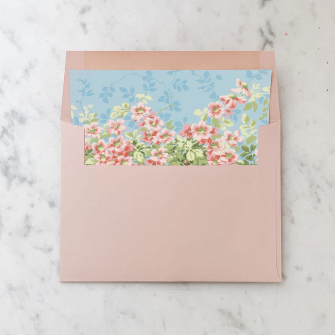 "A7 Envelope Liners Blue and Pink Florals Square Flap (set of 10)" - Envelope Liners in pink by Design by Laney