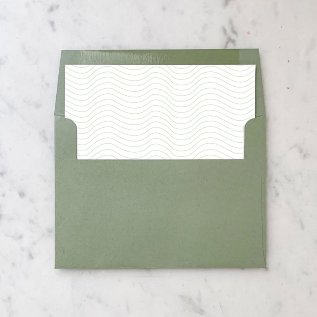 "A7 Envelope Liners Green Waves Square Flap (set of 10)" - Envelope Liners in green by Design by Laney