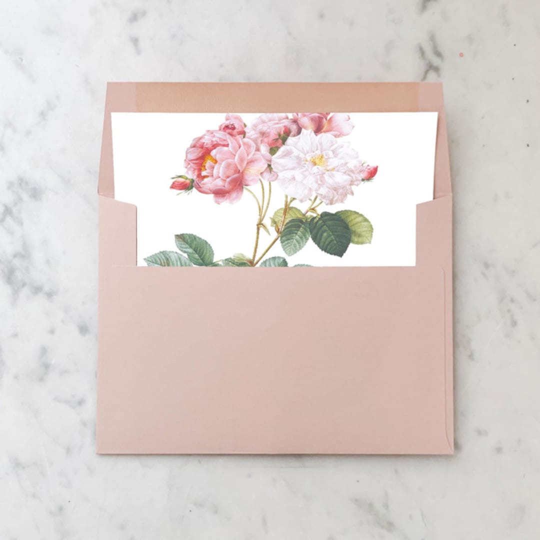 "A7 Envelope Liners Pink Fluffy Roses Square Flap (set of 10)" - Envelope Liners in pink by Design by Laney