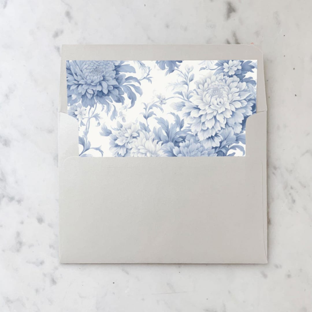"A7 Envelope Liners Blue Floral Toile Square Flap (set of 10)" - Envelope Liners in blue by Design by Laney