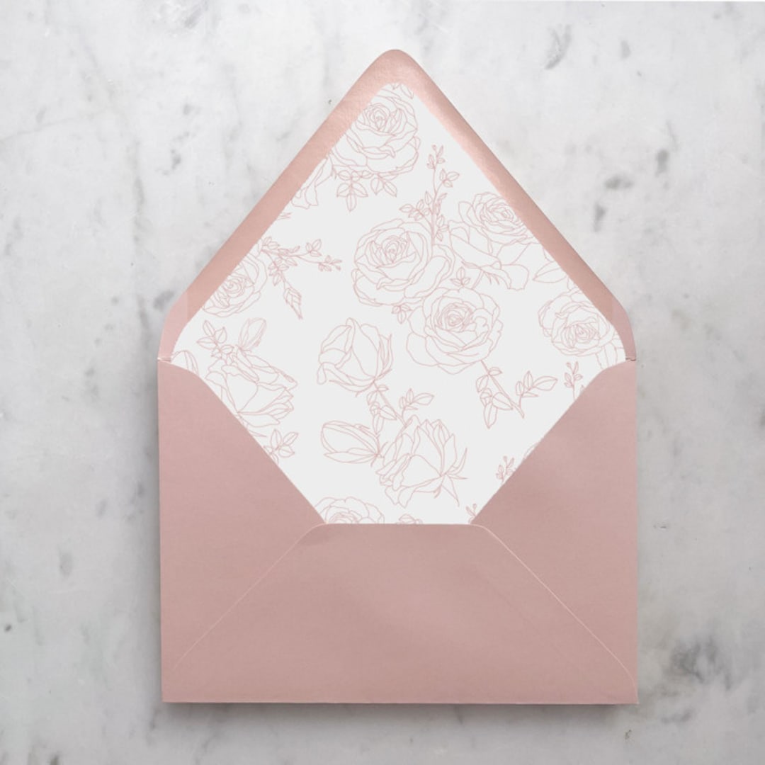 "A7 Envelope Liners Pink Rose Line Art (set of 10)" - Envelope Liners in pink by Design by Laney