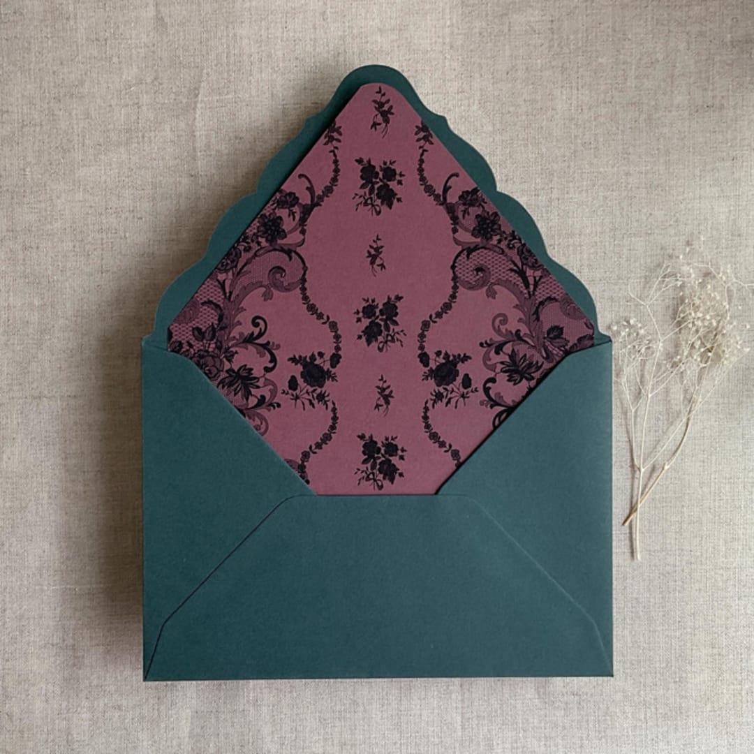 "Versailles Nocturne Merlot envelope liner for A7 euro flap envelope | pack of 10" - Envelope Liners in purple by Ivory Invitations