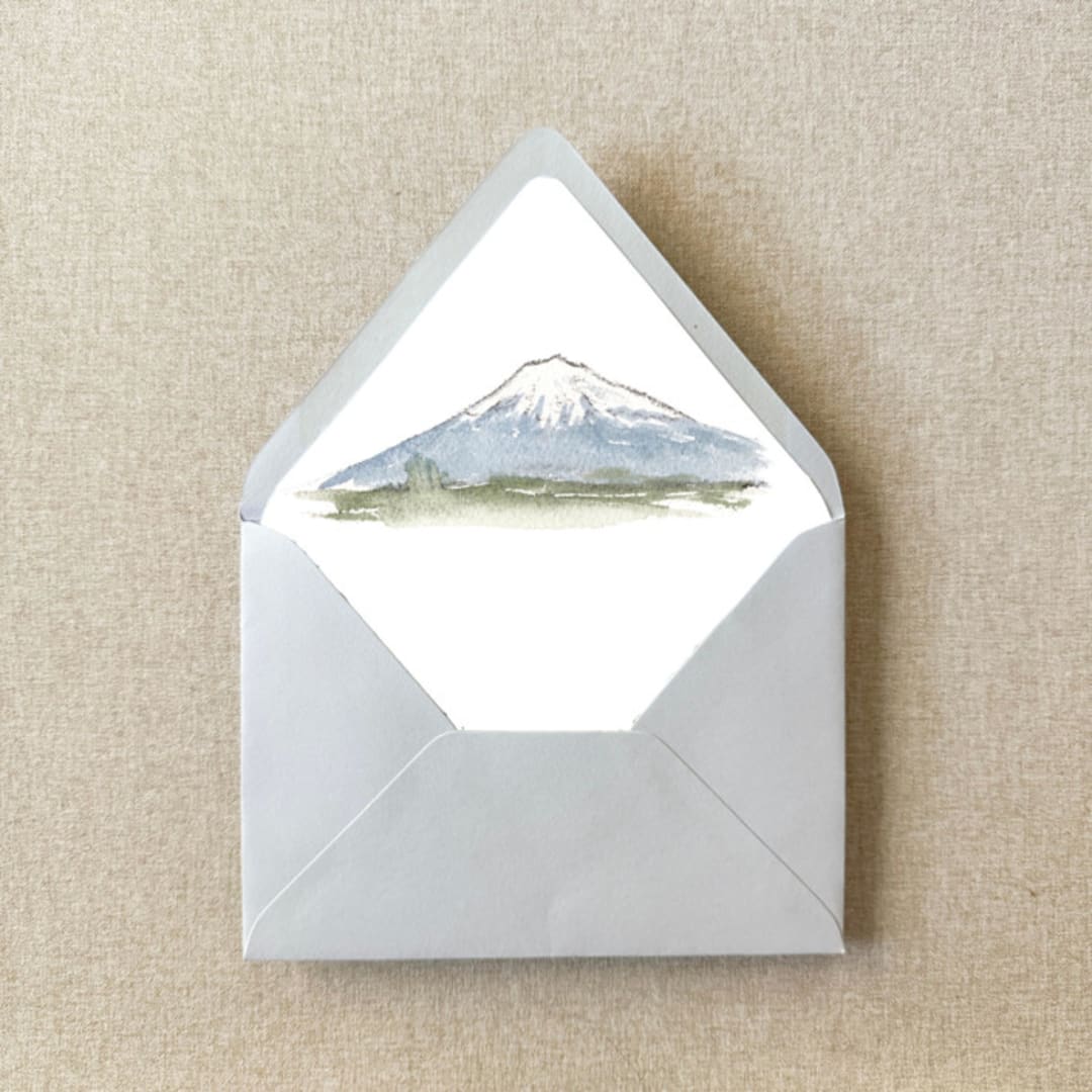 "Mt Fuji Japan Watercolor Euroflap Envelope Liner | Set of 10 | For 5x7” invitations" - Envelope Liners in multicolorassorted-colors by Cotton and Bow