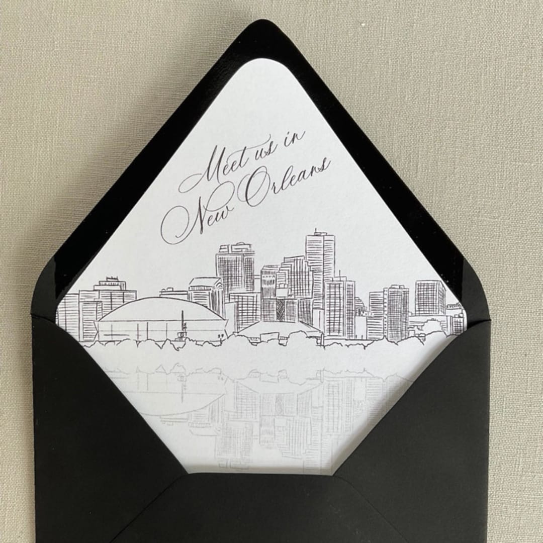 "New Orleans Skyline Envelope Liner with Custom text and print color | Set of 10 | Self Adhesive | For 5x7 Euro Flap Envelope" - Envelope Liners in white by Kimee Meyer