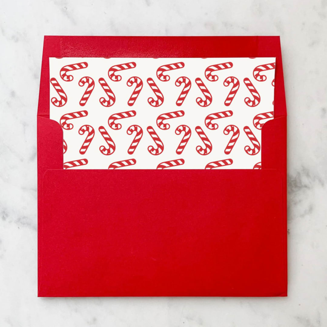 "A7 Envelope Liners Candy Canes (set of 10) Square" - Envelope Liners in red by Design by Laney