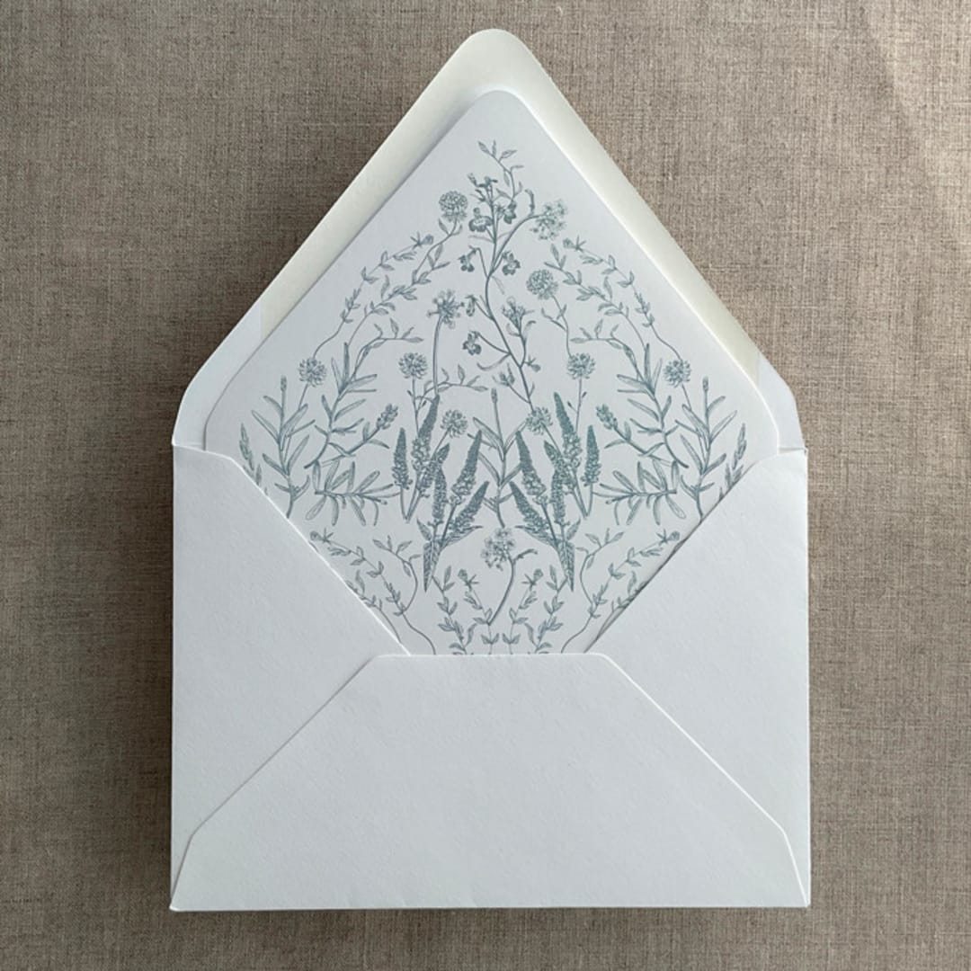 "Steel blue English botanical garden floral printed liner for A7 euro flap envelope | pack of 10" - Envelope Liners in blue by Ivory Invitations