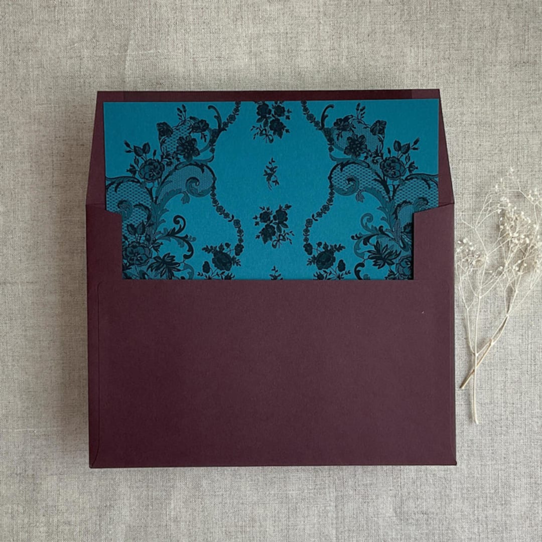 "Versailles Nocturne Teal envelope liner for A7 square flap envelope | pack of 10" - Envelope Liners in blue by Ivory Invitations