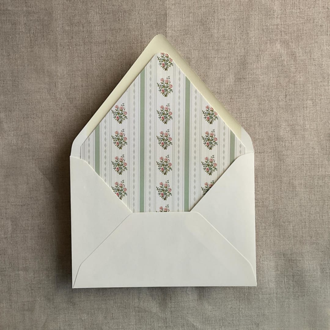"Emberlin vintage green floral print envelope liner for A7 euro flap envelope | pack of 10" - Envelope Liners in green by Ivory Invitations