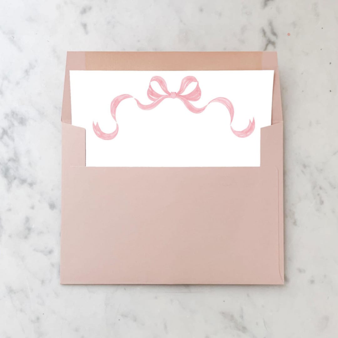 "A7 Envelope Liners Pink Bow Square Flap (set of 10)" - Envelope Liners in pink by Design by Laney