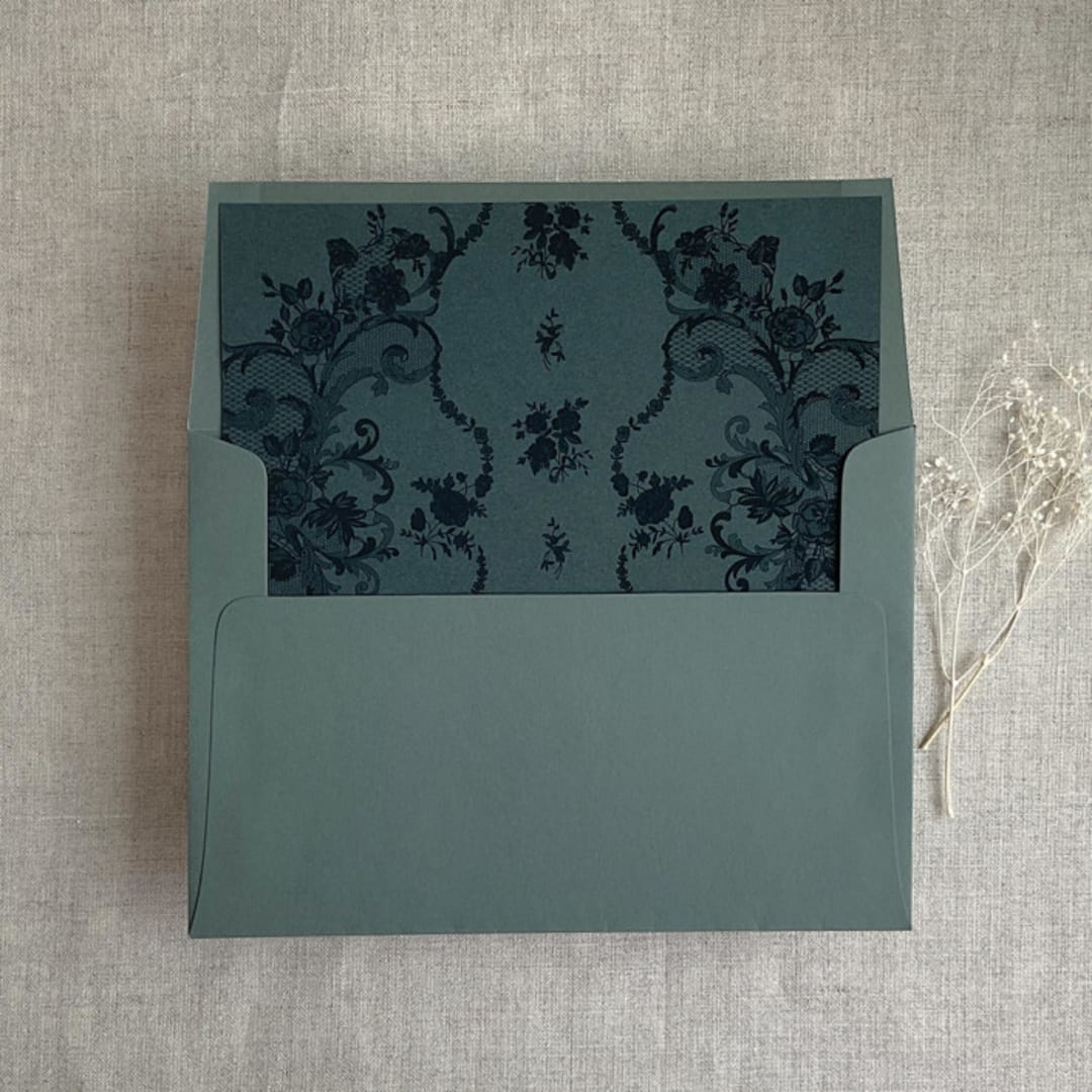 "Versailles Nocturne Dark green envelope liner for A7 square flap envelope | pack of 10" - Envelope Liners in green by Ivory Invitations