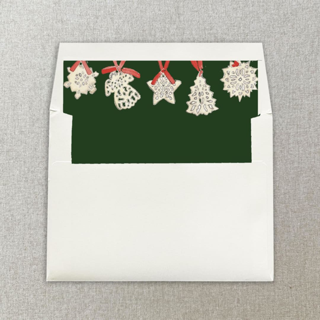 "Red, White and Green Christmas Ornaments Square Envelope Liner | Set of 10" - Envelope Liners in multicolor by Cotton and Bow