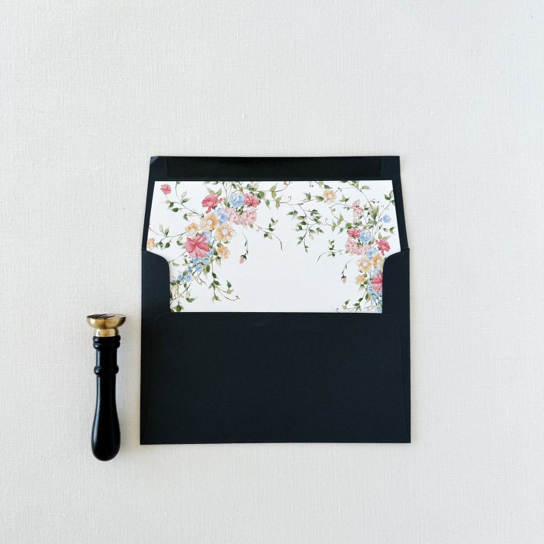 "Pink and blue Wildflower Garden Wedding Invitation Envelope Liners A7, 5 x 7 Set of 10" - Envelope Liners in multicolorassorted-colors by Eva Friesen
