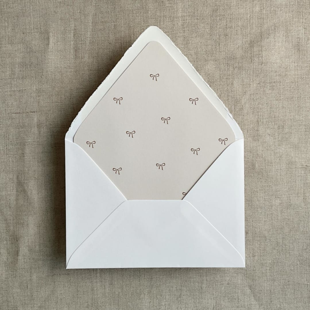 "Baby ribbon bows printed envelope liner for A7 euro flap envelope | pack of 10" - Envelope Liners in beige by Ivory Invitations