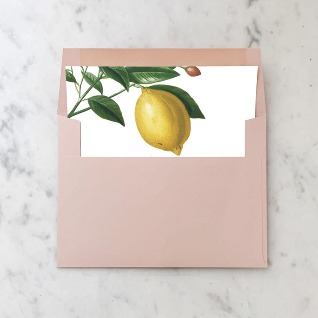 "A7 Envelope Liners Lemon Tree Square Flap (set of 10)" - Envelope Liners in yellow by Design by Laney