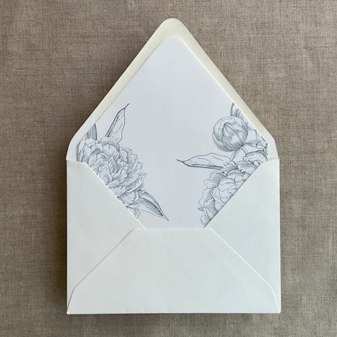 "Steel blue grand peony vintage floral envelope liner for A7 euro flap envelope | pack of 10" - Envelope Liners in blue by Ivory Invitations