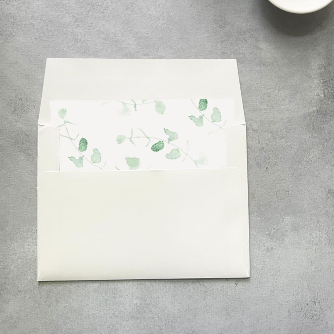 "Eucalyptus Watercolor Square Envelope Liner | Set of 10 | For 5x7” invitations " - Envelope Liners in green by Cotton and Bow
