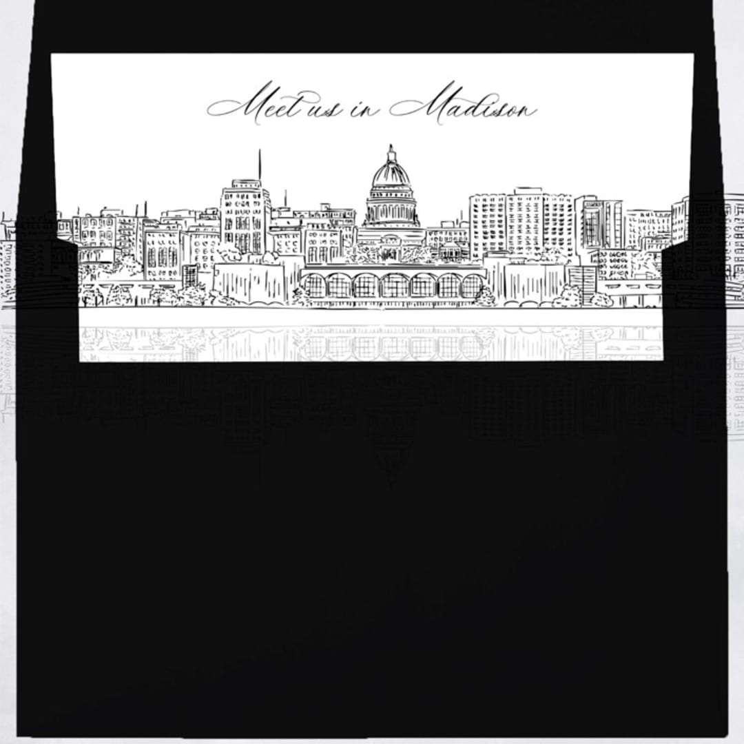 "Madison Wisconsin Skyline Envelope Liner with custom text/saying | Set of 10 | For 5x7 Minted Square Flap Envelope" - Envelope Liners in white by Kimee Meyer