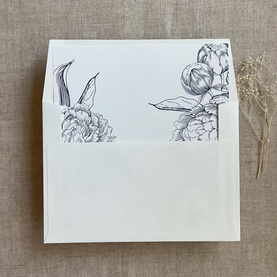 "Navy grand peony floral envelope liner for A7 square flap envelope | pack of 10" - Envelope Liners in blue by Ivory Invitations