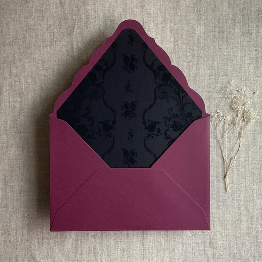 "Versailles Nocturne Black envelope liner for A7 euro flap envelope | pack of 10" - Envelope Liners in black by Ivory Invitations