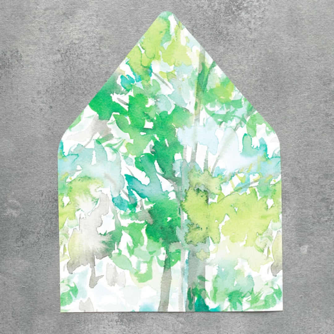 "Summer Watercolor Euroflap Envelope Liner | Set of 10 | For 5x7” invitations " - Envelope Liners in green by Cotton and Bow