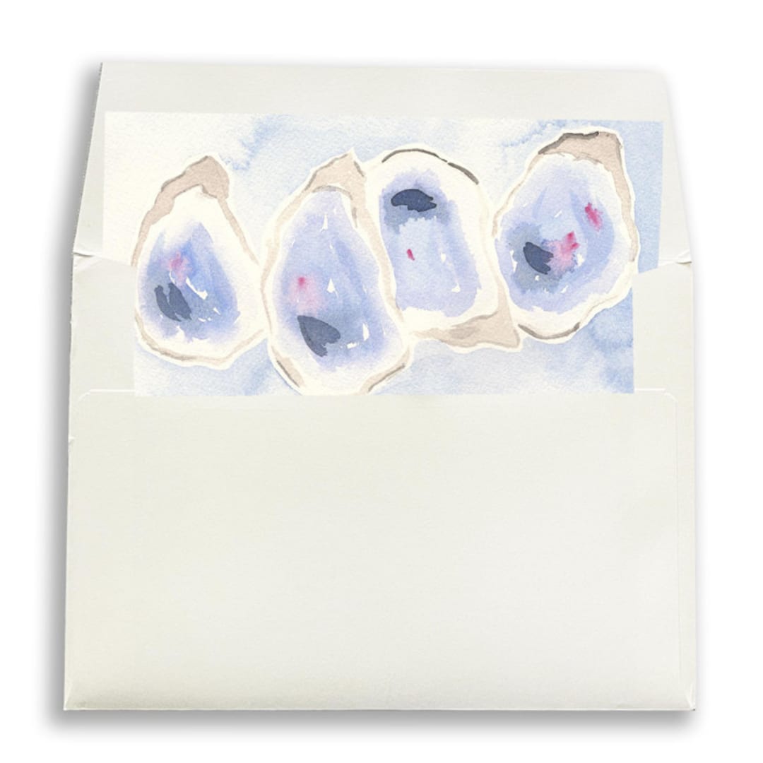 "Beach Oyster Watercolor Square Envelope Liner | Set of 10 | For 5x7” invitations " - Envelope Liners in blue by Cotton and Bow