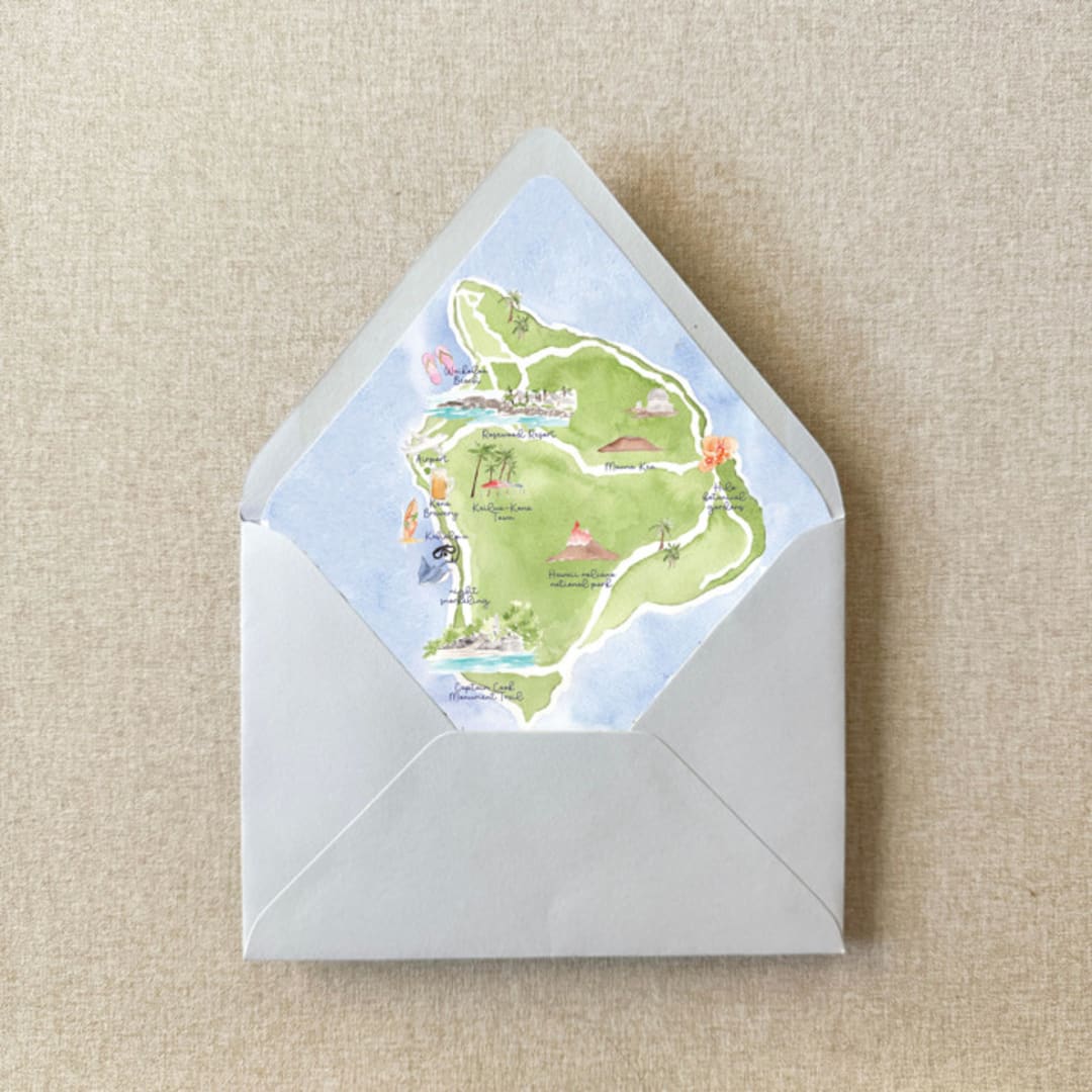 "Custom Watercolor Map Envelope Liner | Set of 10 | For 5x7" Invitations" - Envelope Liners in multicolor by Cotton and Bow