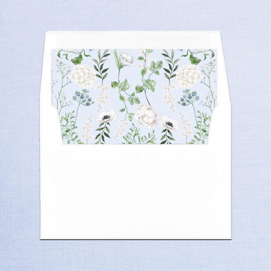 "Blue and White Chinoiserie Vine Envelope Liner Square Flap" - Envelope Liners in blue by Papel Custom Design