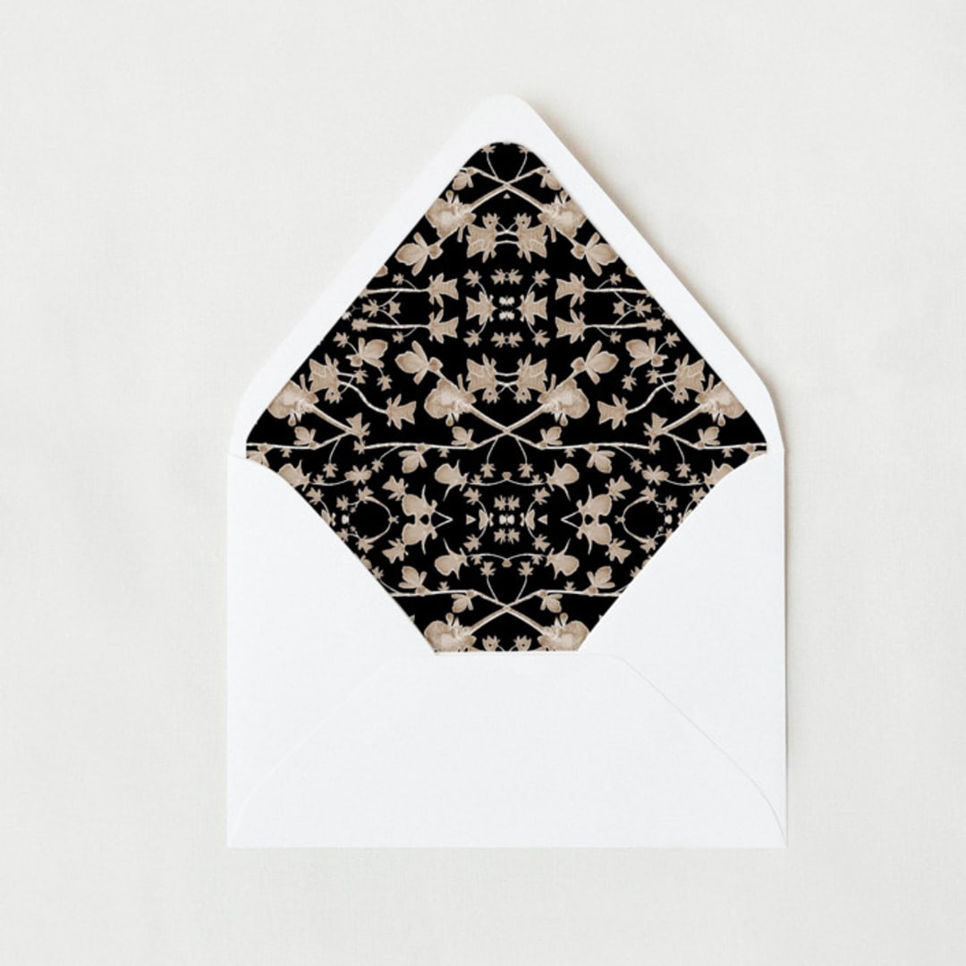 "Black and Blush Pink Floral Liner | Set of 25 Euro Envelope Liners" - Envelope Liners in black by Nikki Turner