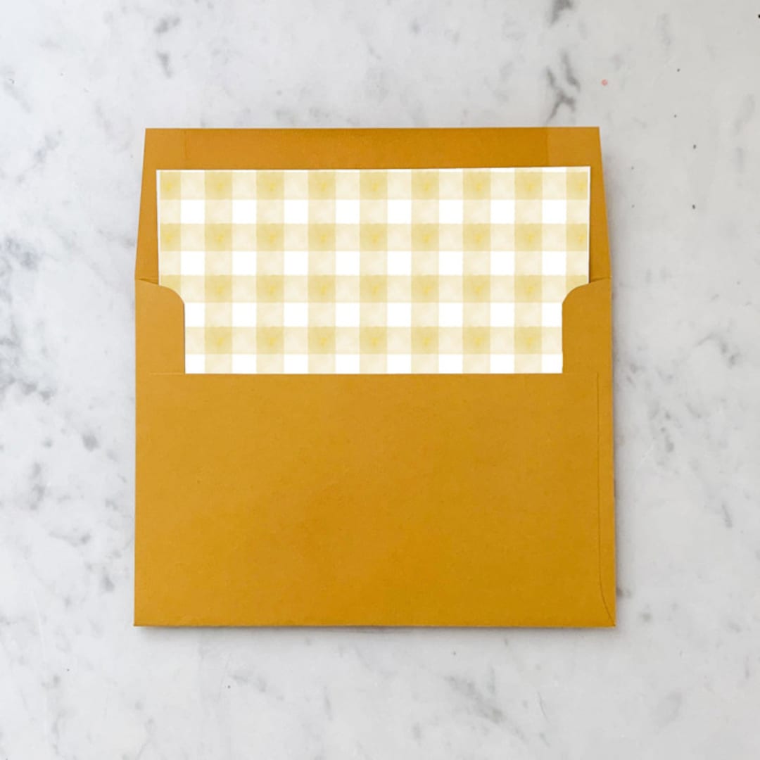 "A7 Envelope Liners Holiday Gingham Gold (set of 10) Square" - Envelope Liners in gold by Design by Laney