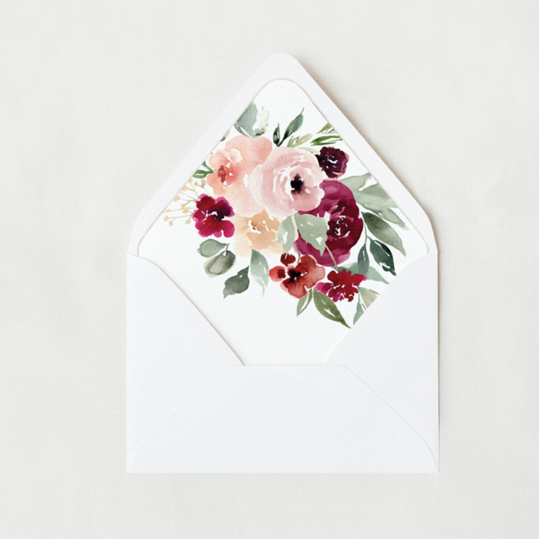 "Burgundy Blush Floral Liner | Set of 25 Euro Envelope Liners" - Envelope Liners in pink by Nikki Turner