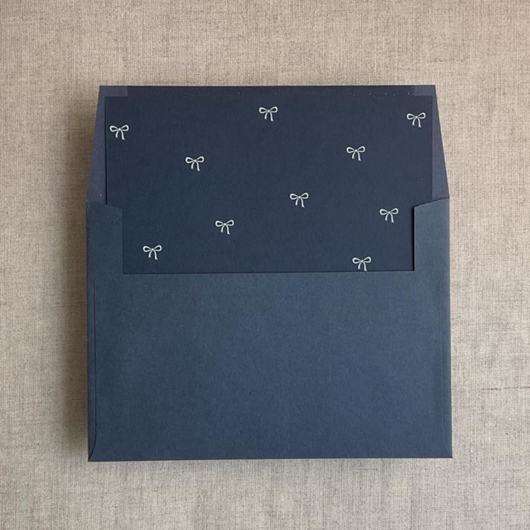 "Navy baby ribbon bows envelope liner for A7 square flap envelope | pack of 10" - Envelope Liners in blue by Ivory Invitations