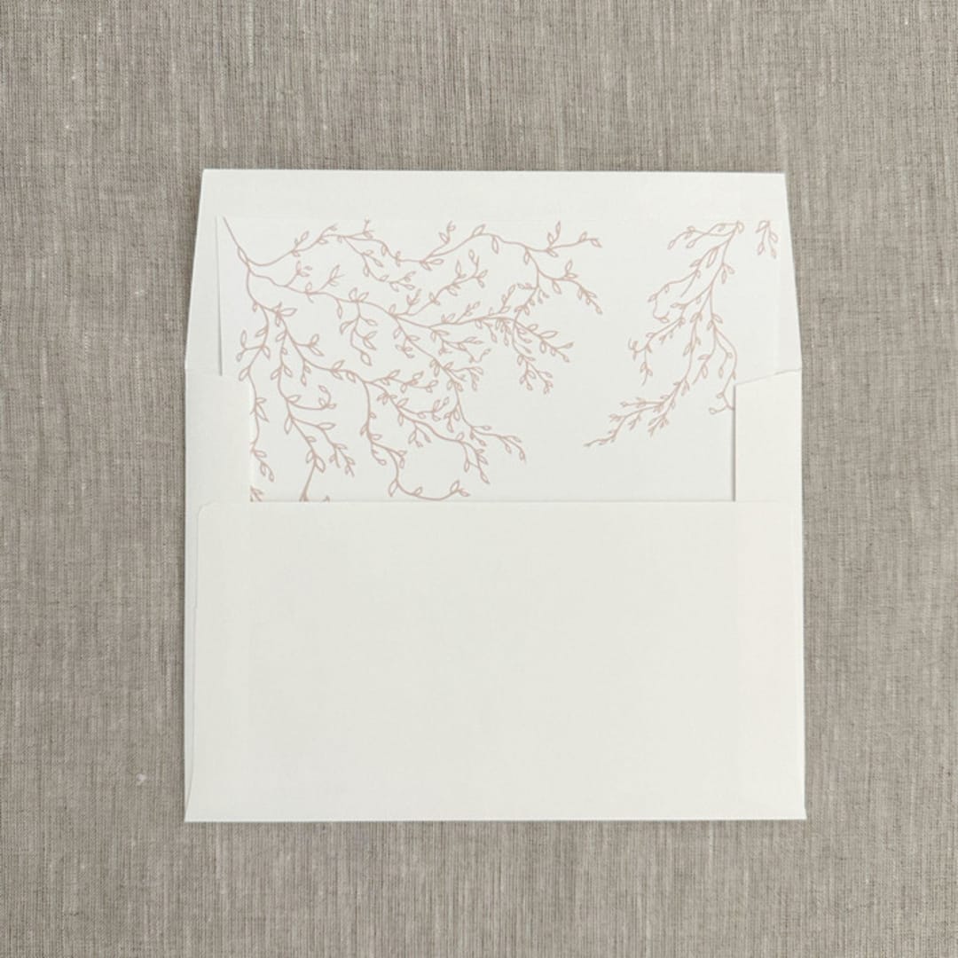 "Blush nude greenery straight flap envelope liner for A7 (5"x7") invitations | Set of 10" - Envelope Liners in natural by Maria Ferrer G.