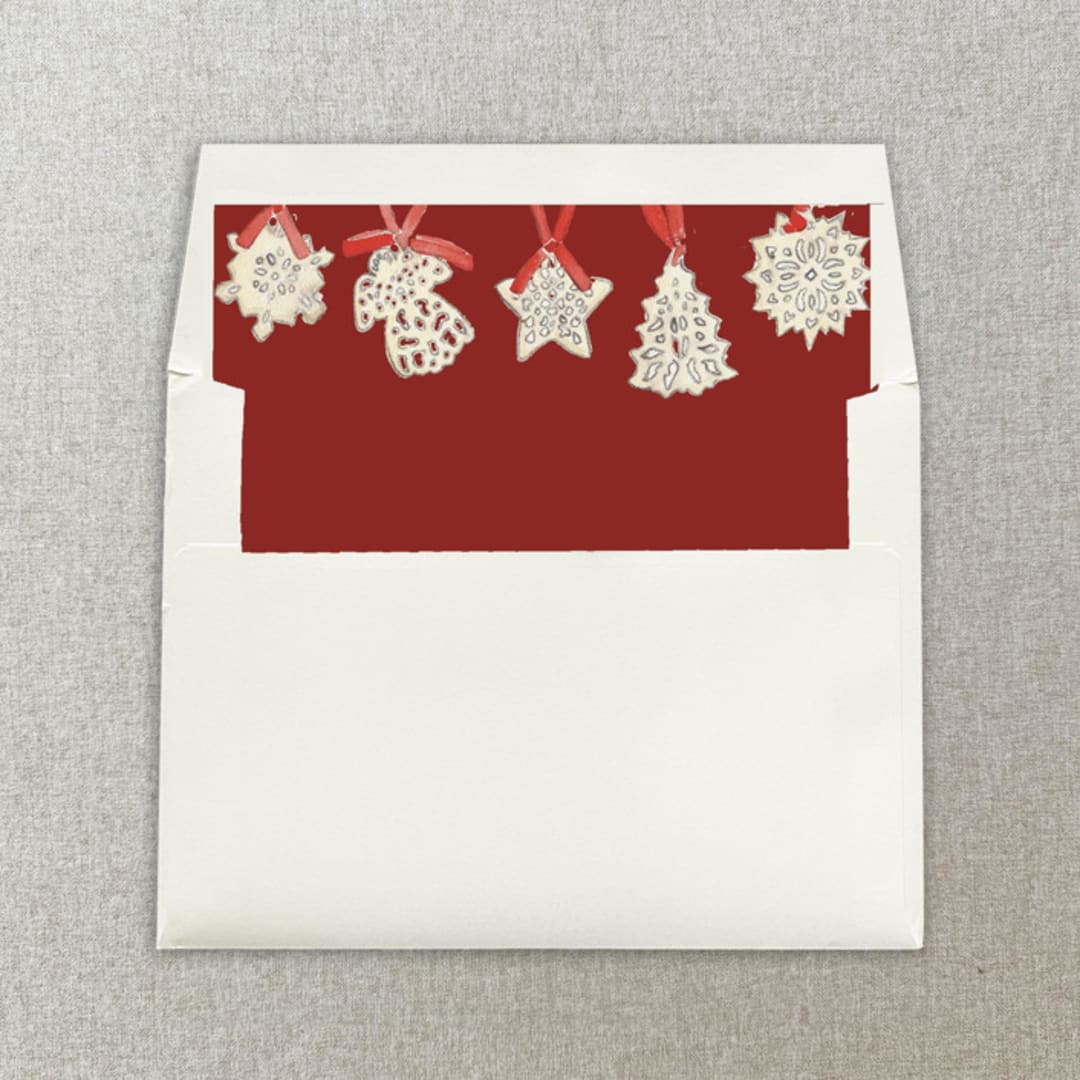 "Red Christmas Ornaments Square Envelope Liner | Set of 10" - Envelope Liners in red by Cotton and Bow