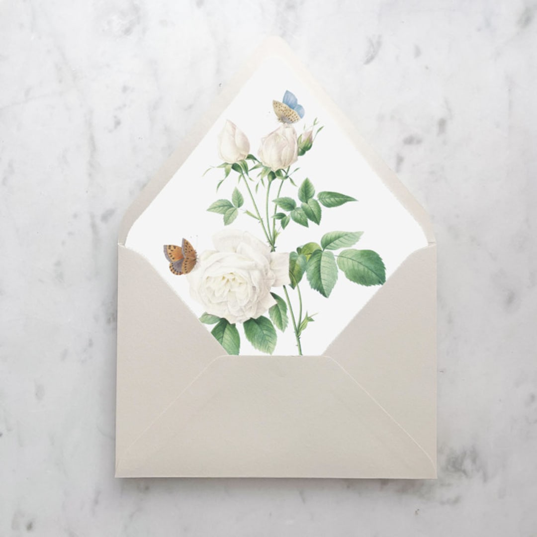 "A7 Envelope Liners Roses and Butterflies (set of 10)" - Envelope Liners in white by Design by Laney
