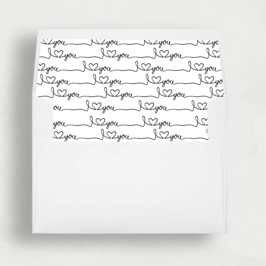 "I Heart You Liner | Set of 25 Square Envelope Liners" - Envelope Liners in black by Nikki Turner