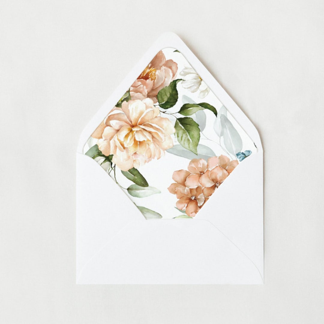 "Blush and Peach Floral | Set of 25 Euro Envelope Liners" - Envelope Liners in pink by Nikki Turner