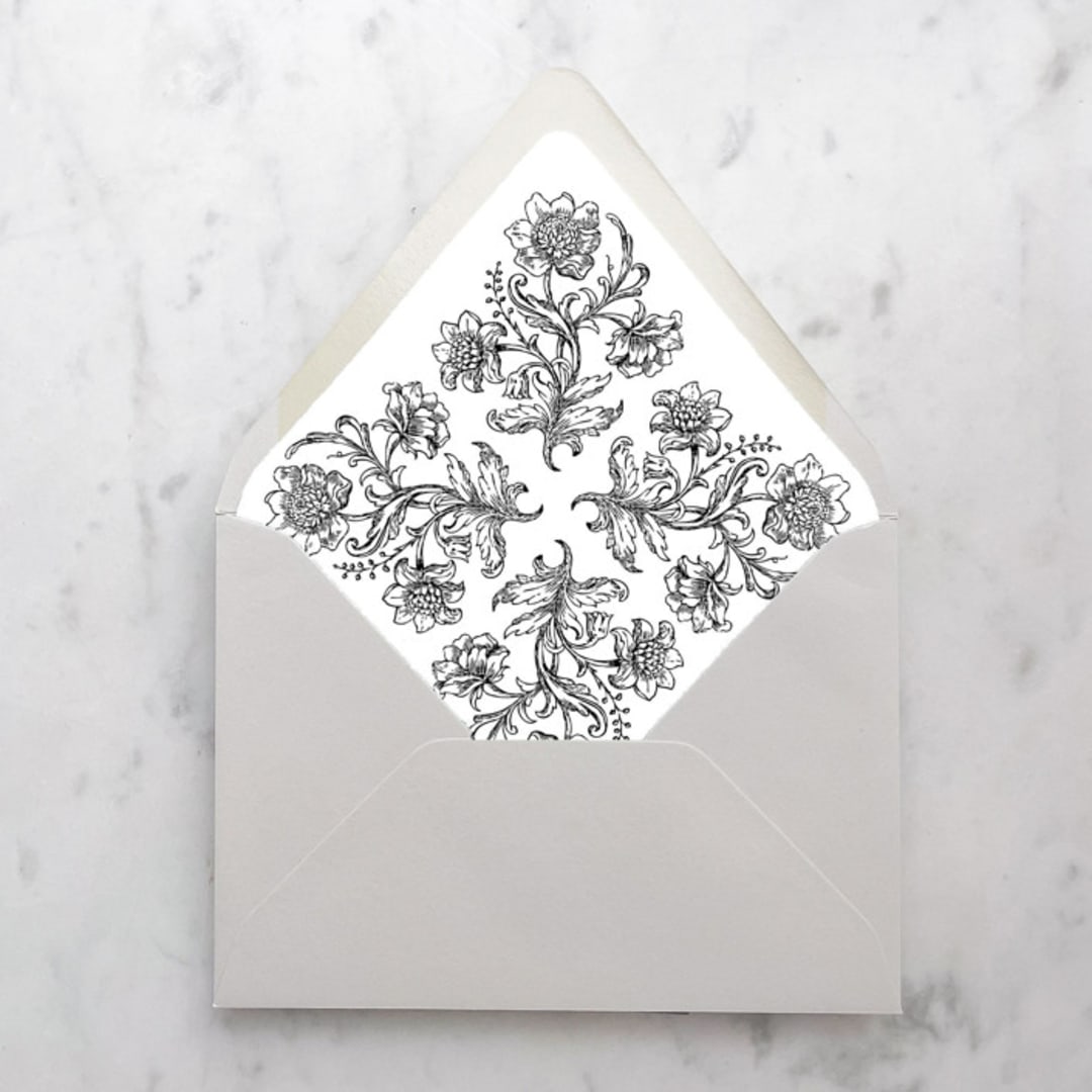 "A7 Envelope Liners Quad Scroll Black (set of 10)" - Envelope Liners in black by Design by Laney