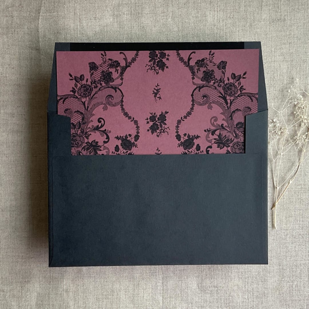 "Versailles Nocturne Merlot envelope liner for A7 square flap envelope | pack of 10" - Envelope Liners in purple by Ivory Invitations