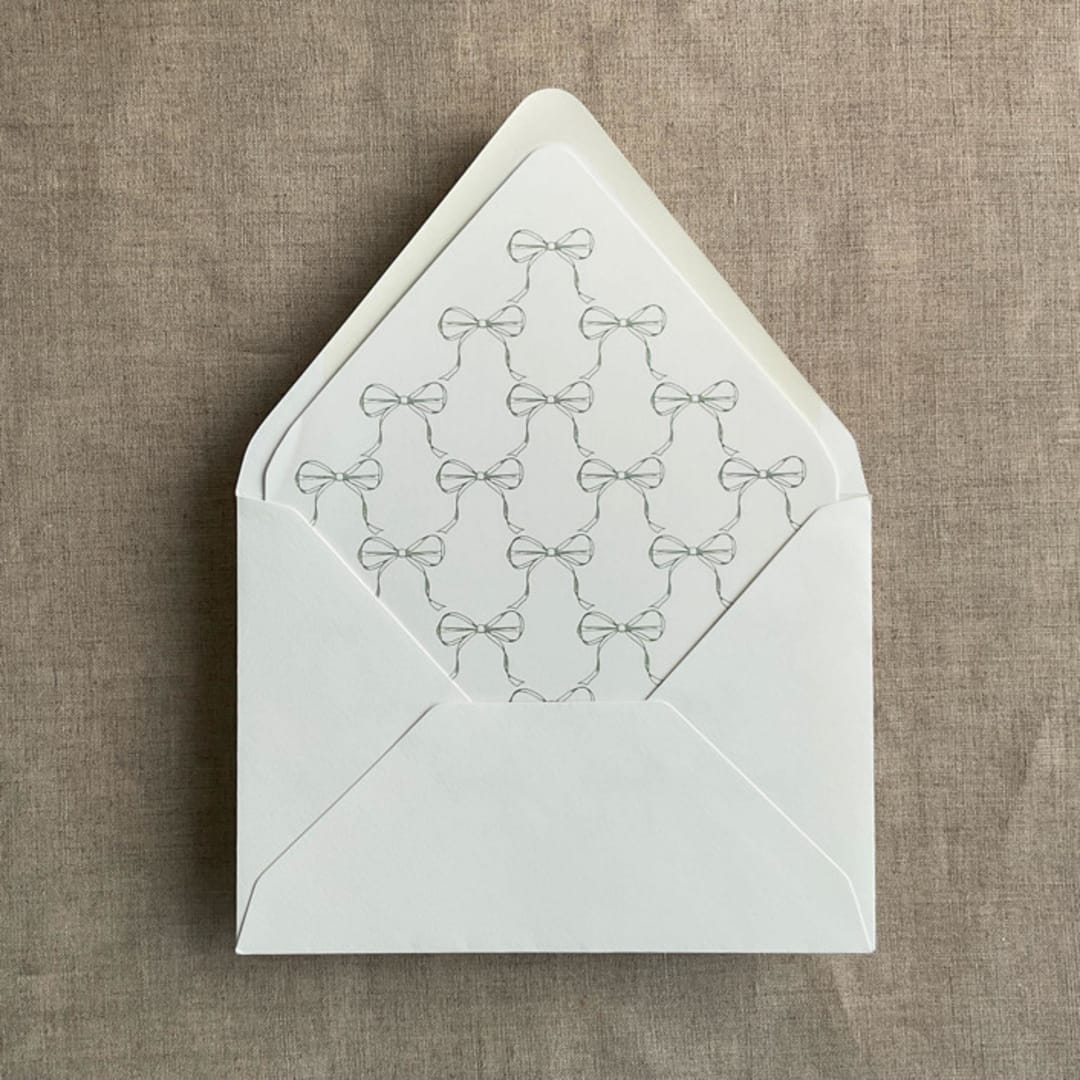 "Sage ribbon bows printed envelope liner for A7 euro flap envelope | pack of 10" - Envelope Liners in green by Ivory Invitations