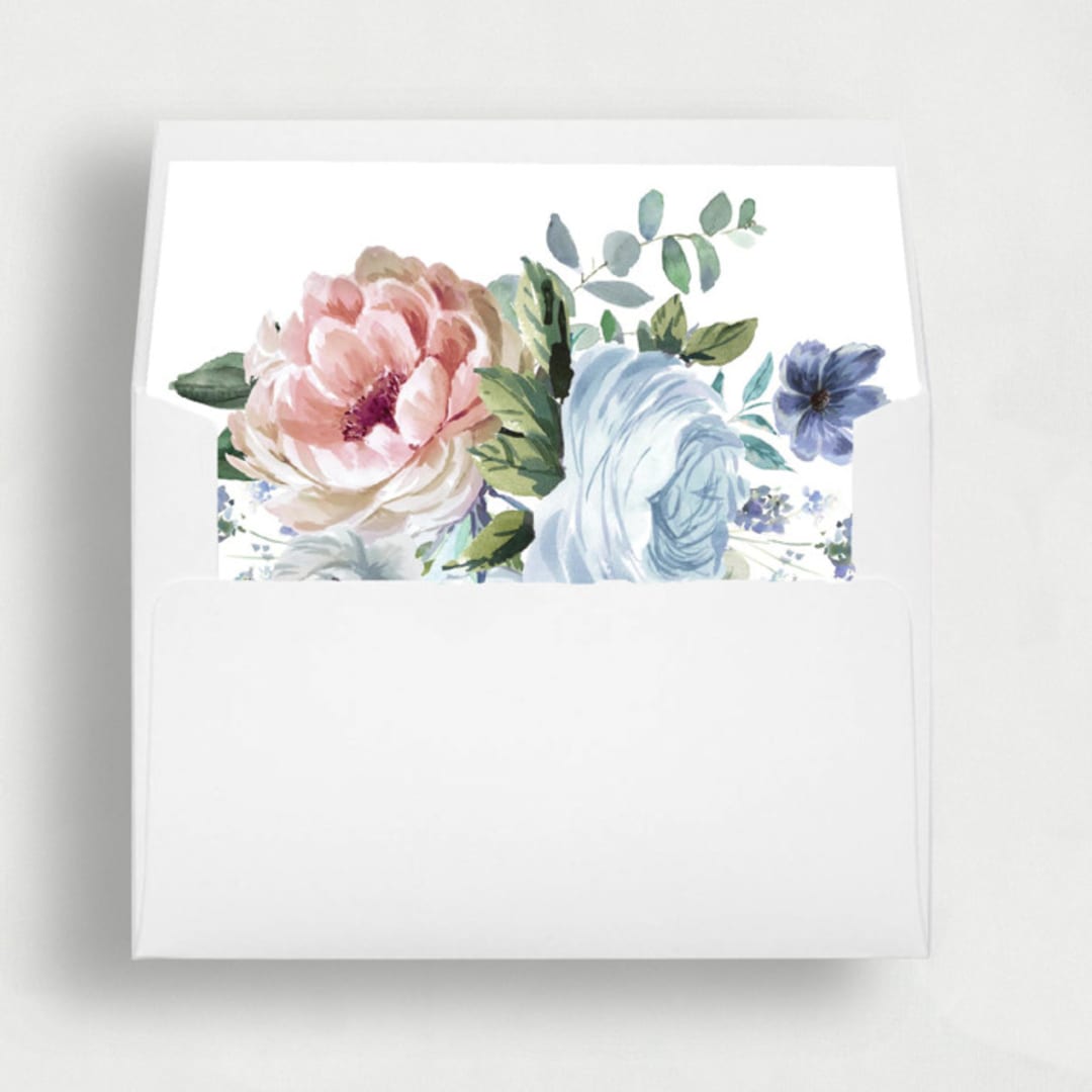 "Powder Blue and Blush Floral  | Set of 25 Envelope Liners" - Envelope Liners in blue by Nikki Turner