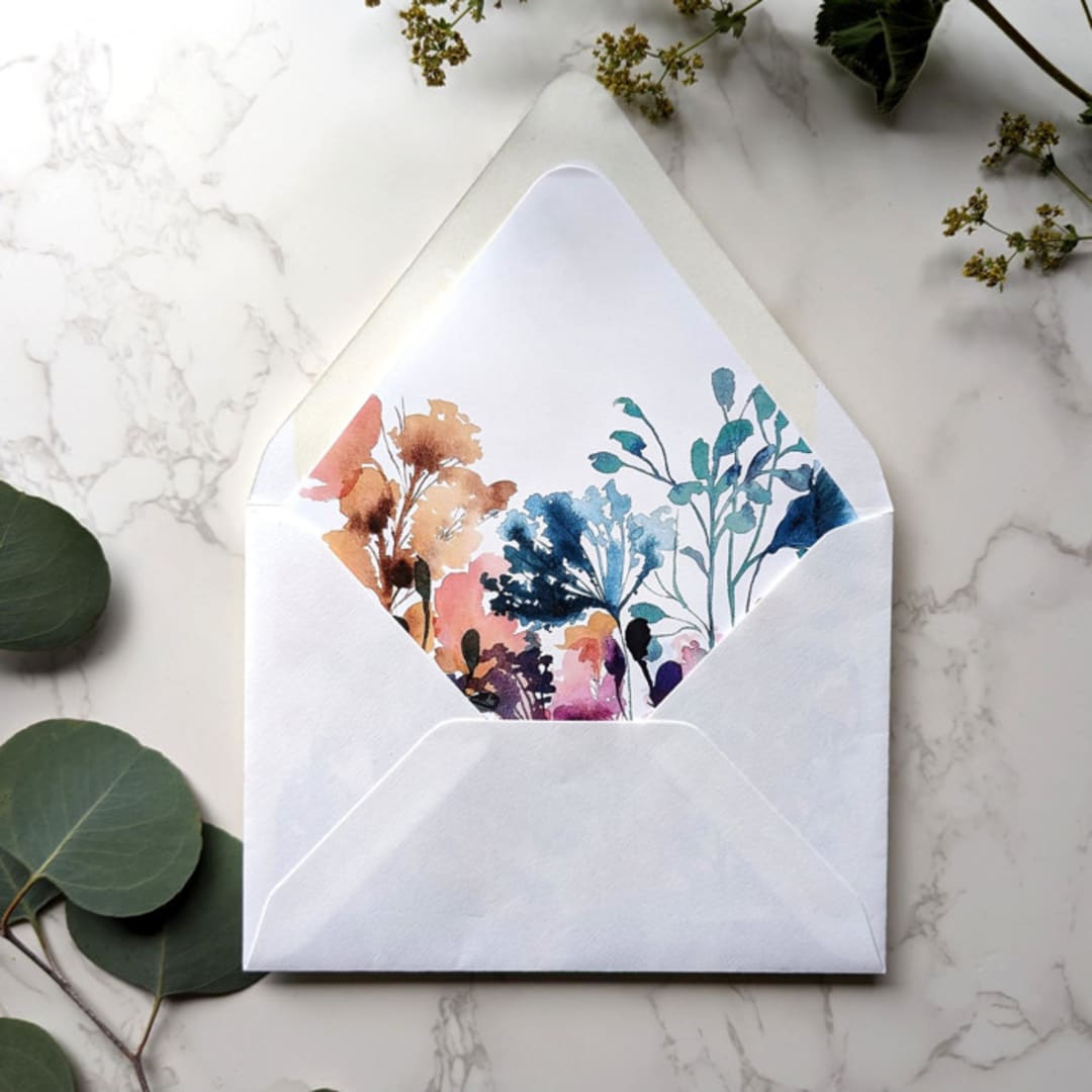 "Garden Watercolor Envelope Liner | Set of 10" - Envelope Liners in white by Campofiore Paper Studio