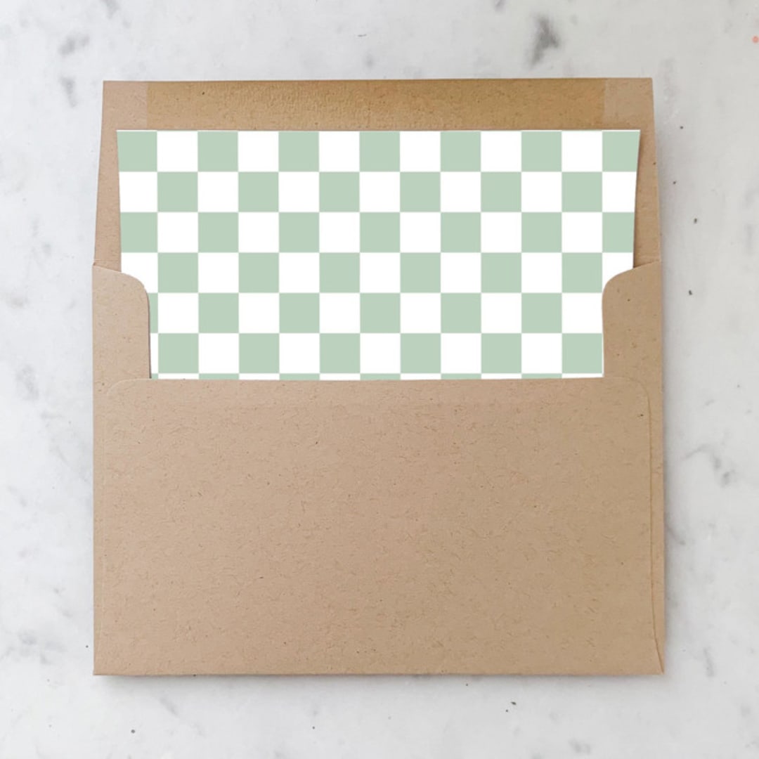 "A7 Envelope Liners Sage Green Checkerboard Square Flap (set of 10)" - Envelope Liners in green by Design by Laney