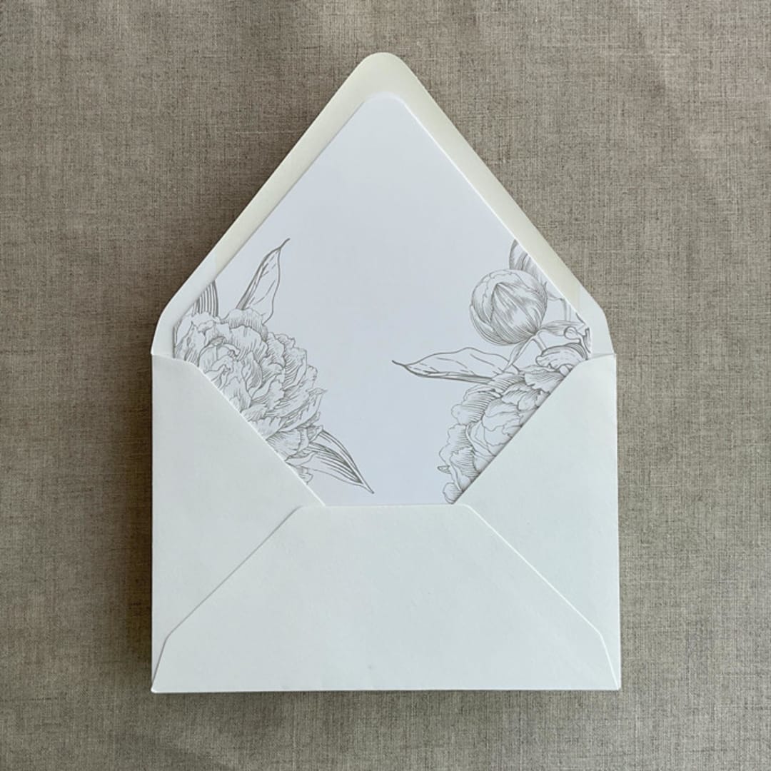 "Oyster grand peony vintage floral envelope liner for A7 euro flap envelope | pack of 10" - Envelope Liners in gray by Ivory Invitations