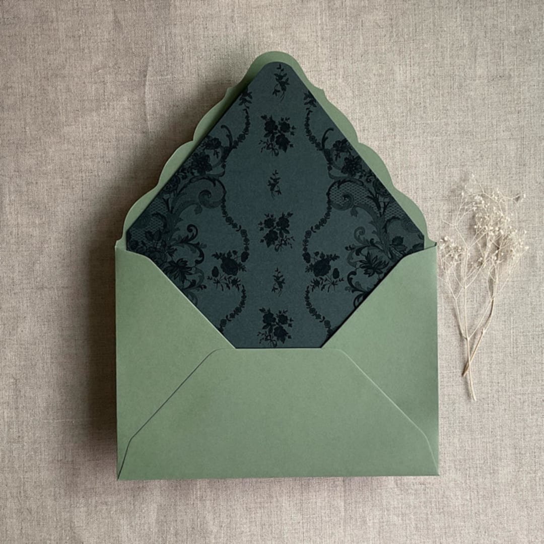 "Versailles Nocturne Dark green envelope liner for A7 euro flap envelope | pack of 10" - Envelope Liners in green by Ivory Invitations