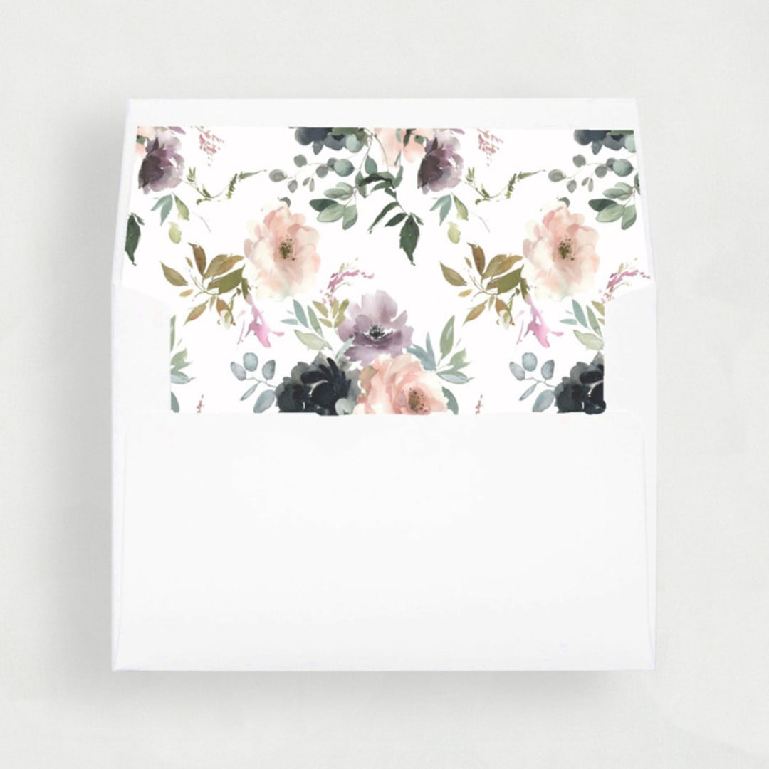 "Blush and Purple Floral Liner | Set of 25 Envelope Liners" - Envelope Liners in purple by Nikki Turner