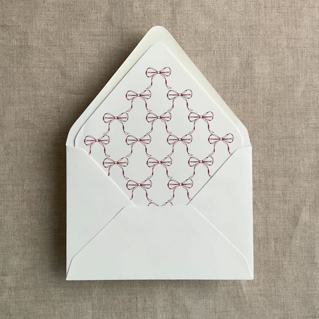 "Red ribbon bows printed envelope liner for A7 euro flap envelope | pack of 10" - Envelope Liners in red by Ivory Invitations